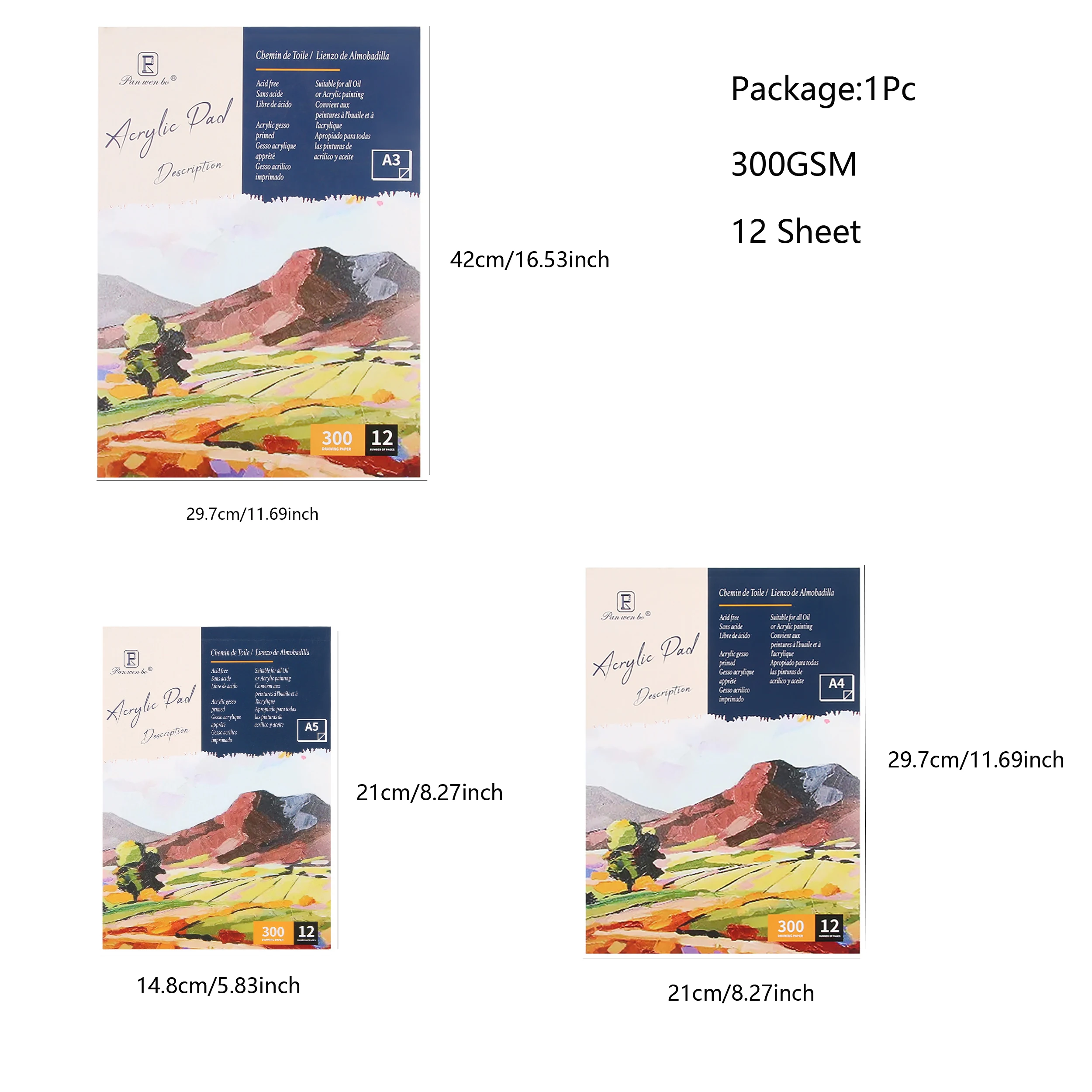 Acrylic Paints Pads, 12 Sheets 300gsm, Glue Bound, Acid-Free Painting Drawing Paper for Acrylic Art, Ink, Paint, Oil Pastels 6