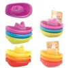 Baby Bath Toys Stacking Boat Toys Colorful Early Education Intelligence Gift Boat-shaped Stacked Cup Folding Tower Baby Toy 1