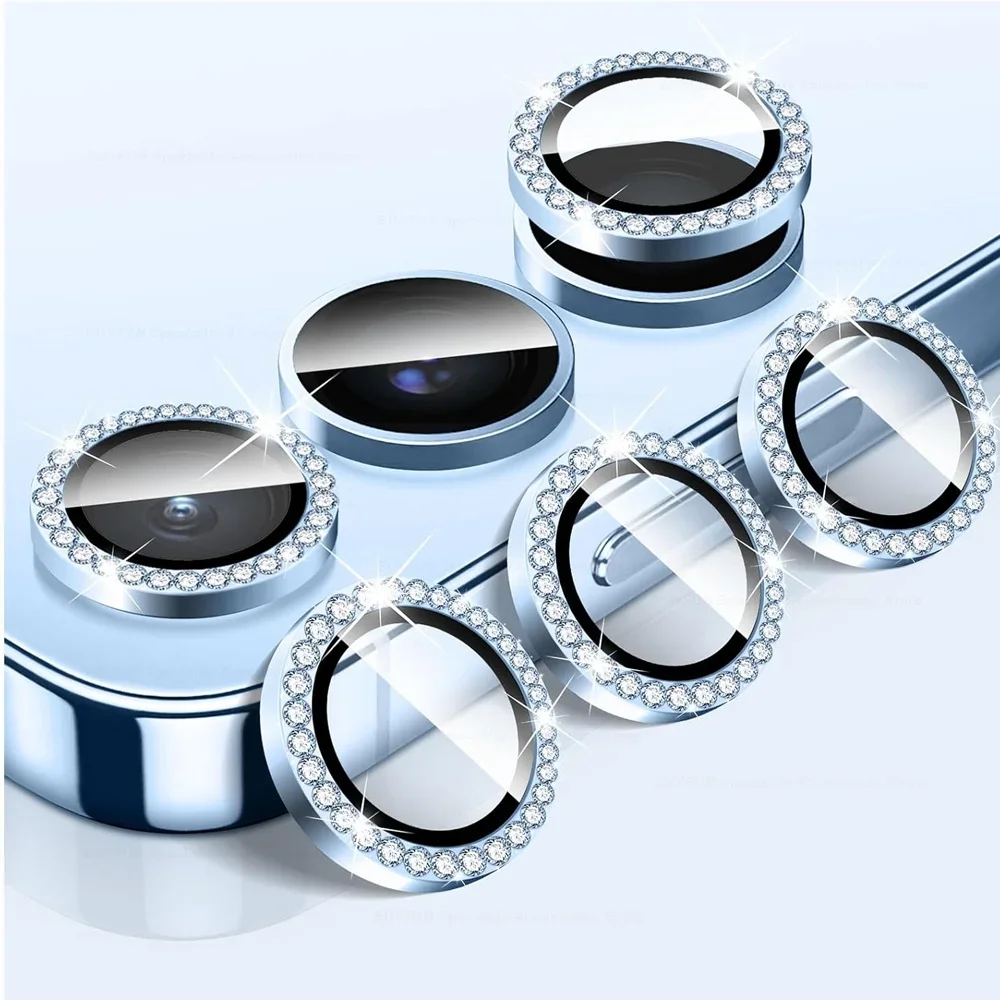 Diamond Camera Lens Protector with Shiny Tempered Glass and Alloy Metal Ring