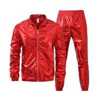 Performance sur scène dorée pour hommes, haut ample brillant à manches longues avec pantalon Long, costume décontracté à la mode argentée 6