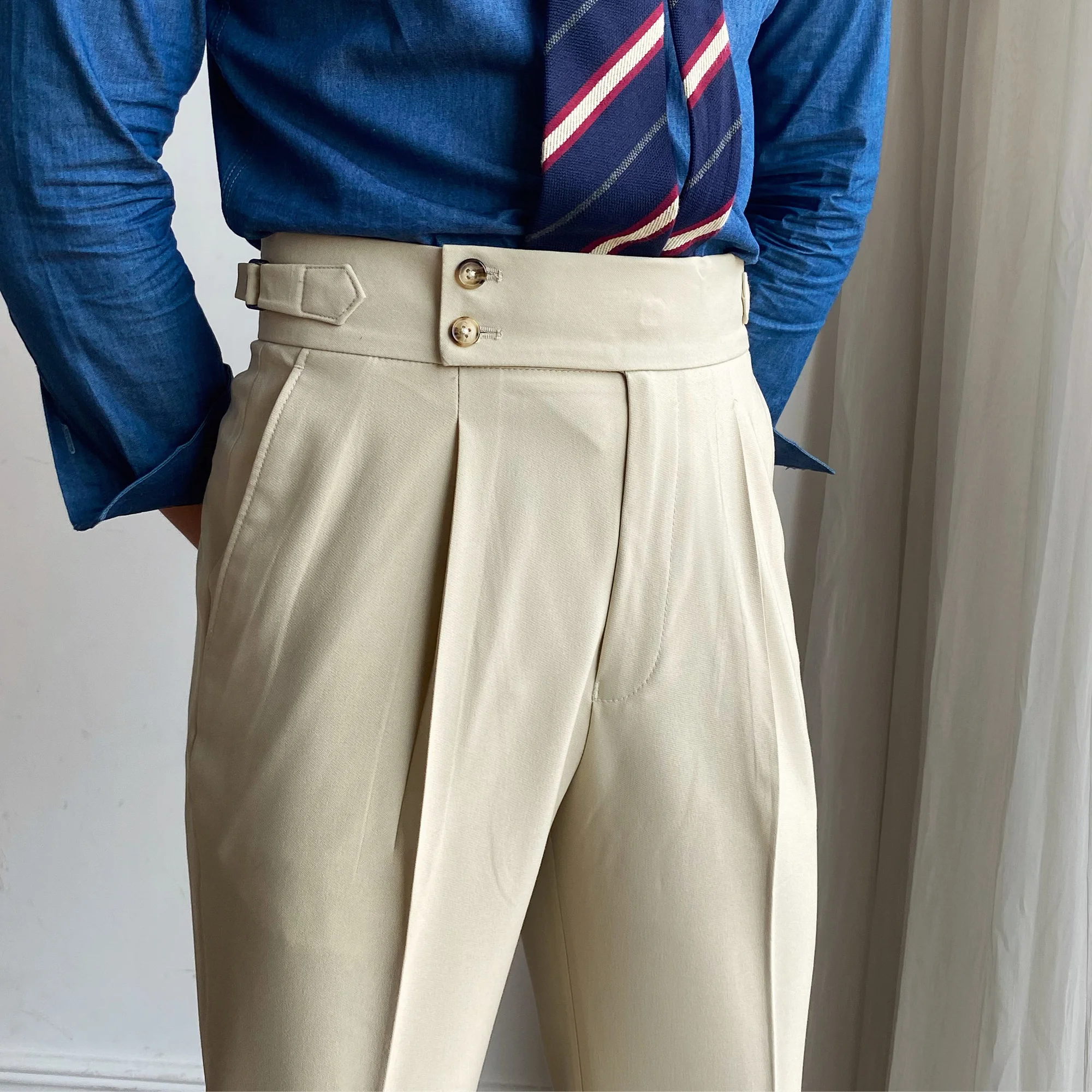British High Waist Straight Pants Men Social Trousers Pant Italian Mens Formal Pant Pantalones Hombre 2021 Dress Ankle Pants Men 2
