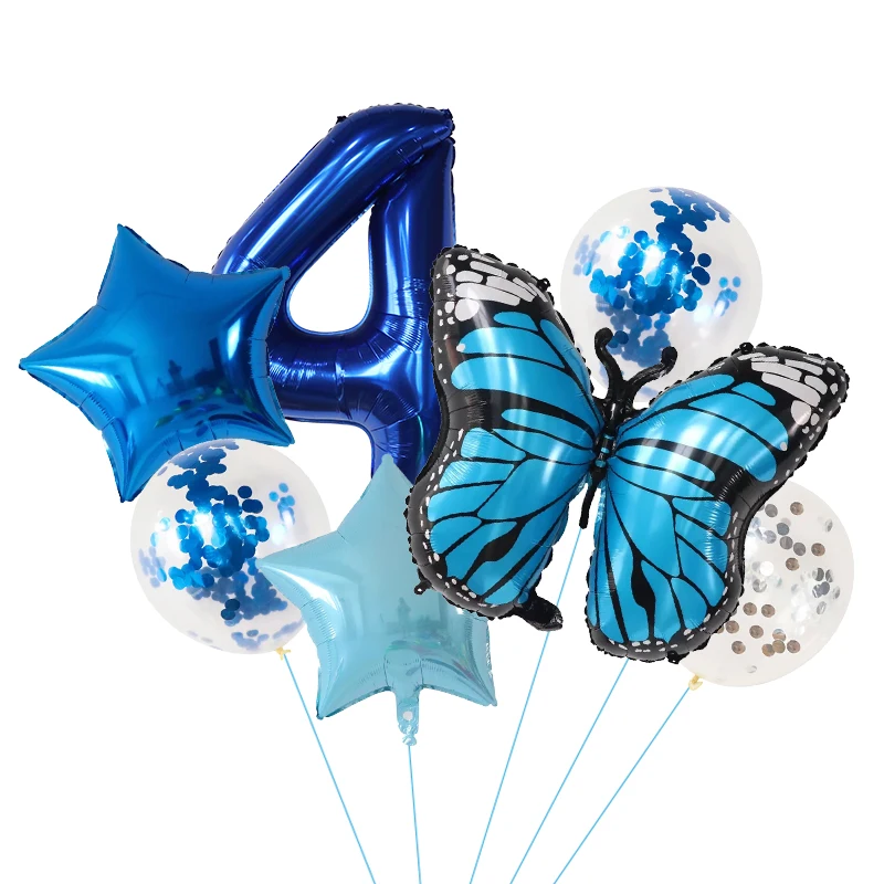 Blue Butterfly Birthday Balloon Set - 7-Piece Party Decoration Kit