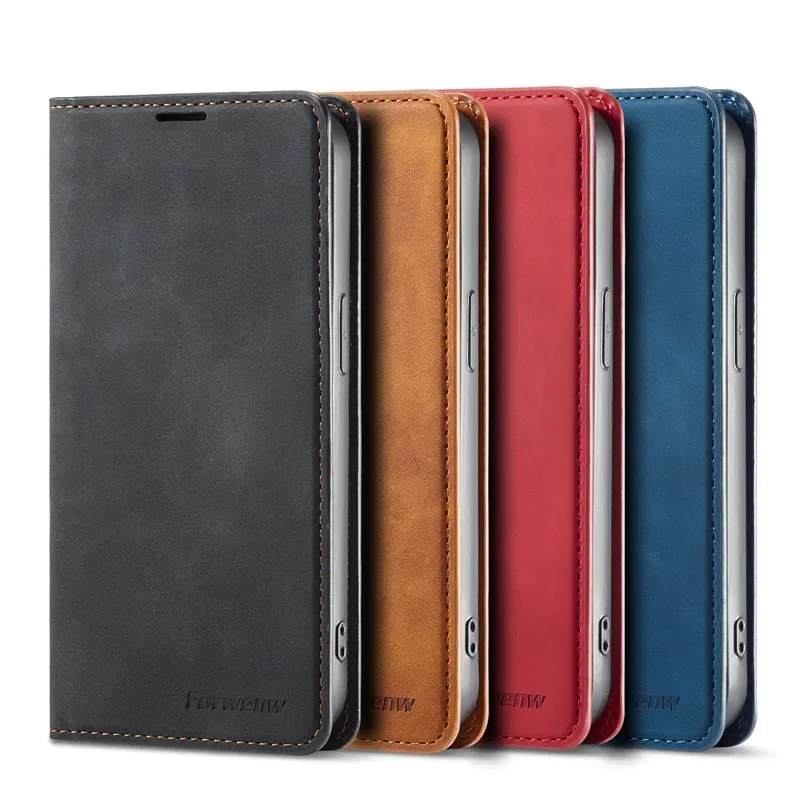 Vintage Leather Wallet Flip Case with Magnetic Hasp and Card Slots