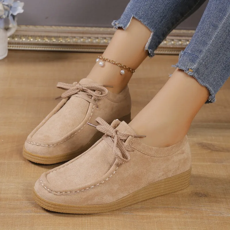 

2024 Smile Circle Wallabee Suede Leather Flat Shoes Women Lace-up Derby Shoes Autumn Casual Oxfords