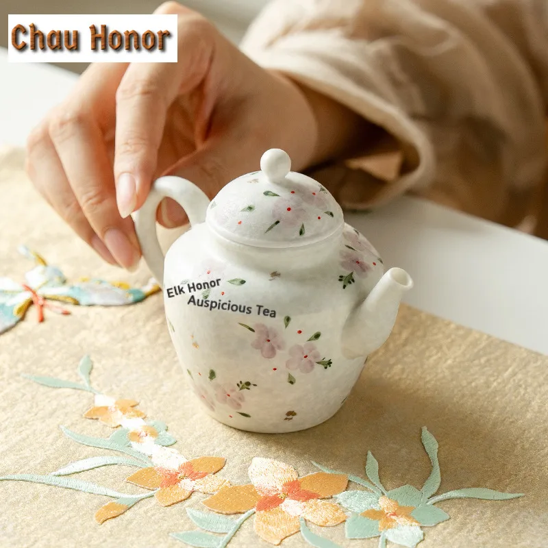 135ml Hand-painted Cherry Blossoms Teapot Retro Tea Infuser Pot Tea Brewing Kettle With Ball Hole Puer Teaware Accessories Gift