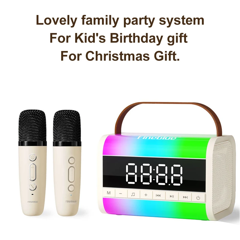 Fineblue W03 Bluetooth Karaoke Speaker with Microphones Portable Phone Karaoke Home/Camp KTV HIFI Stereo RGB Colorful LED Party