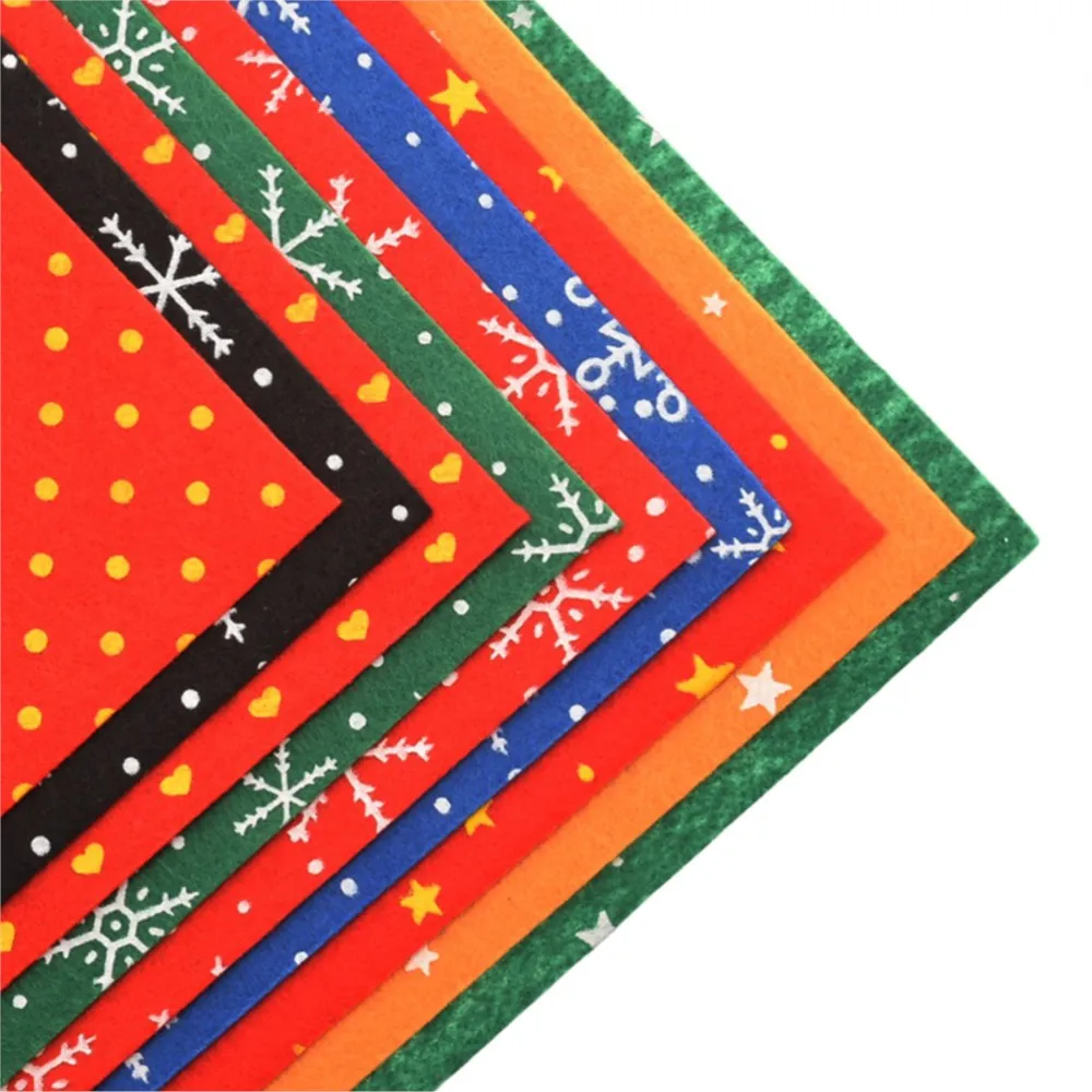 Printed Polyester Nonwoven Felt Fabric,1mm Thickness,DIY Sewing Material,Christmas Series,9 Pieces,15x15cm or 30x30cm Per Piece