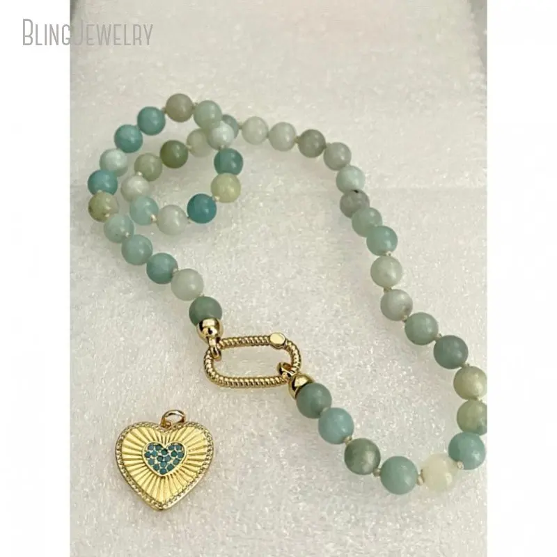 ite Bead Choker Heart Pendant Natural Stone Carabiner Screw Clasp Lock Necklace Women Love Talisman Halloween Gift Jewelry