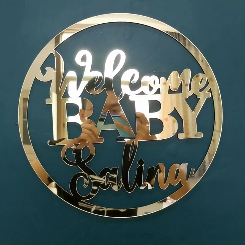 Acrylic Welcome Baby Sign Babyshower Sign Circle Shape Wall Unique Party Gift Decoration Birthday Party Baptism acrylic party decorations