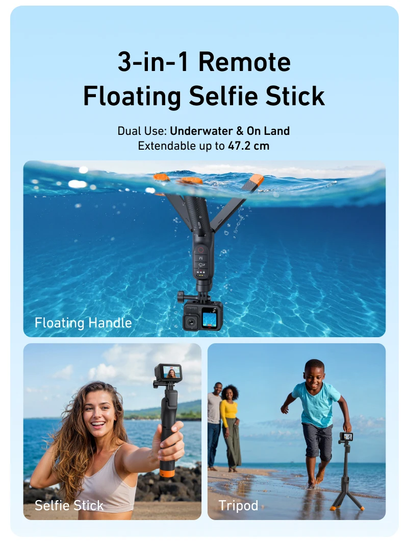 3 in 1 Underwater Remote Control Extendable Waterproof Selfie Stick Tripod Buoya