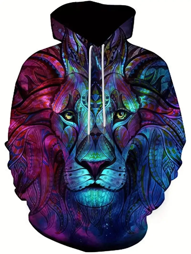 

Hoodies For Men, Lion Print Hoodie, Men’s Casual Pullover Hooded Sweatshirt With Kangaroo Pocket For Spring Fall 2023, As Gifts