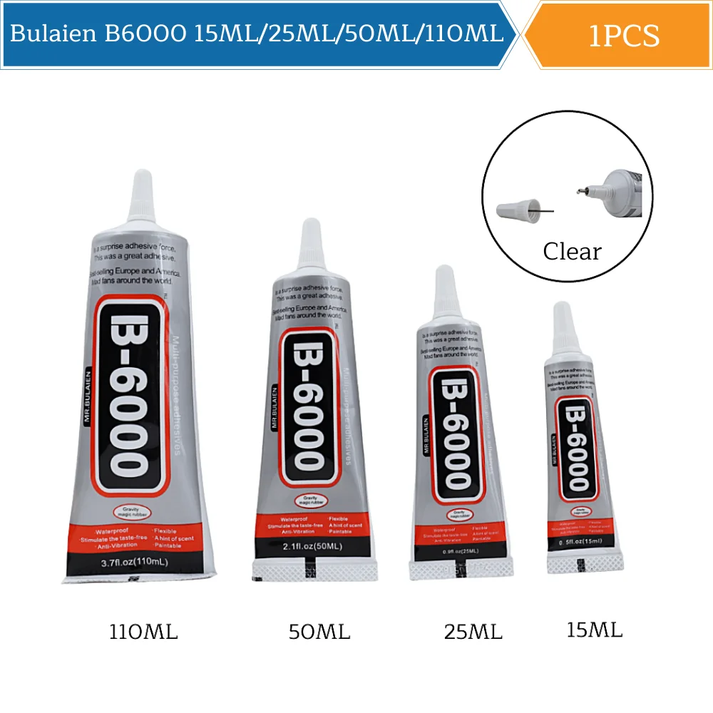 

15ML 25ML 50ML 110ML Bulaien B6000 Clear Contact Adhesive Cellphone Frame Diamond DIY Wooden Leather Metal Toy PVC Plastic Glue