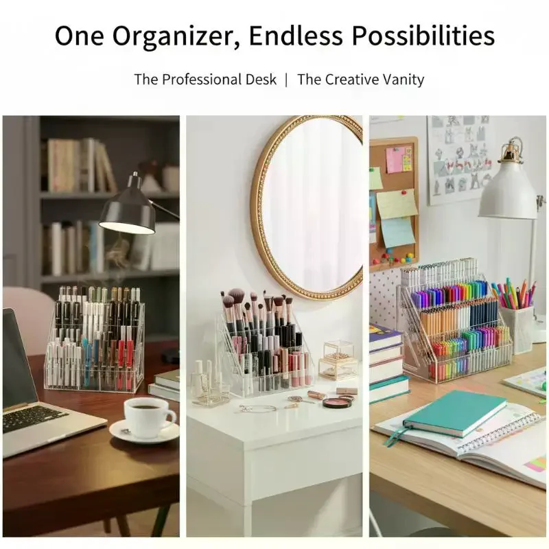 Organizzatore per Penne da Scrivania in Acrilico, Stile Fai-da-Te e Versatile Portaoggetti per Ufficio e Scuola - immagine 2