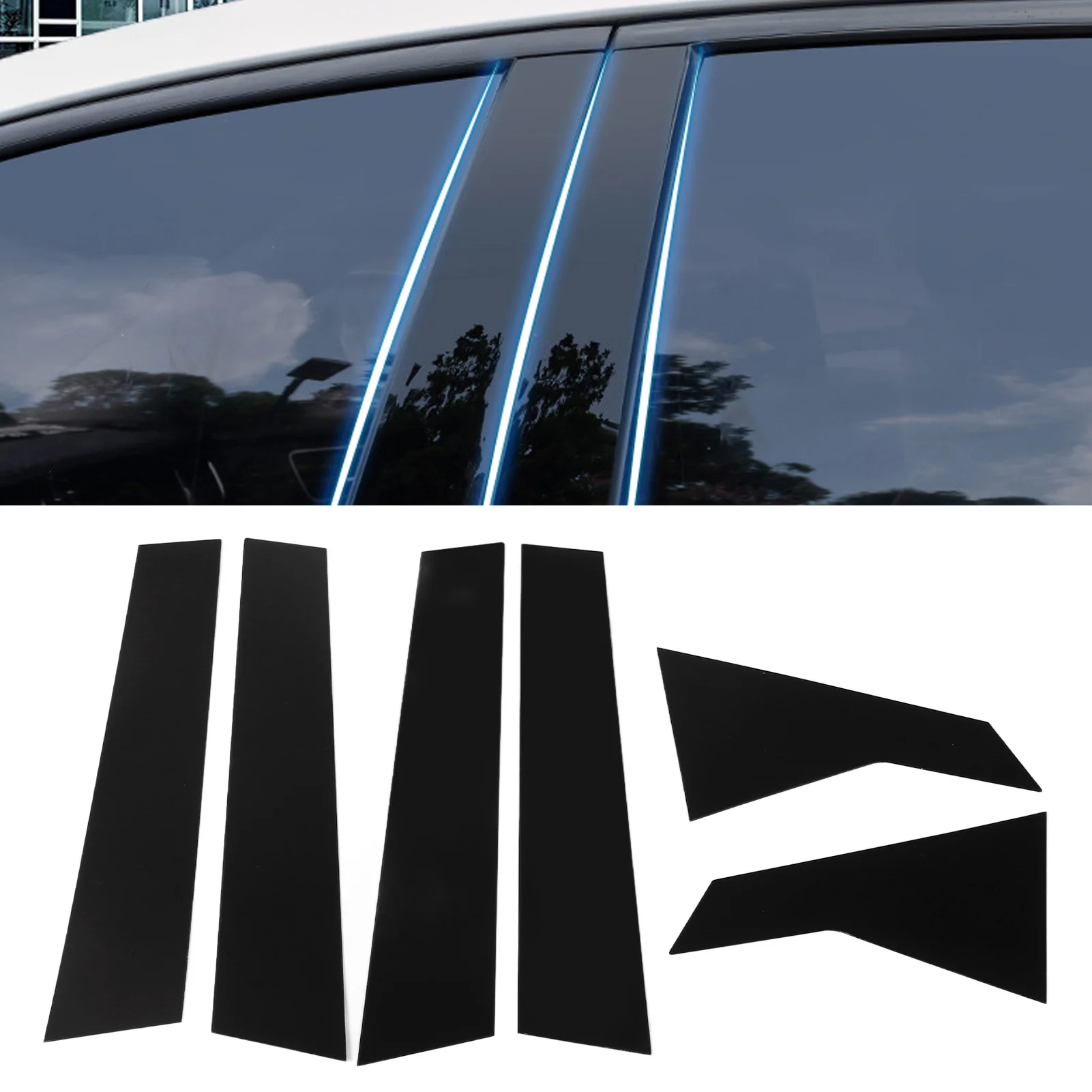 

6 Pcs Side Door Window Cover Trim Glossy Black Pillar Posts Decal Sticker For Civic Sedan 10th Gen 2016‑2021