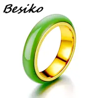 Besiko Artificial Green Jade Ring Chinese Jadeite Amulet Fashion Charm Stainless Jewelry Hand Carved Crafts Gift For Women Men 1