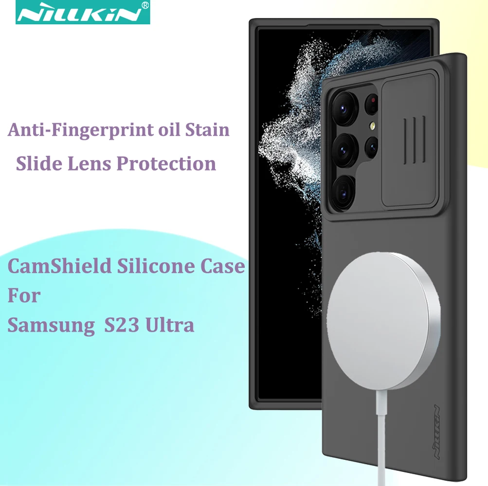 

Шелковый силиконовый Магнитный чехол Nillkin CamShield для Samsung Galaxy S23 Ultra, защитный чехол с накладкой на камеру