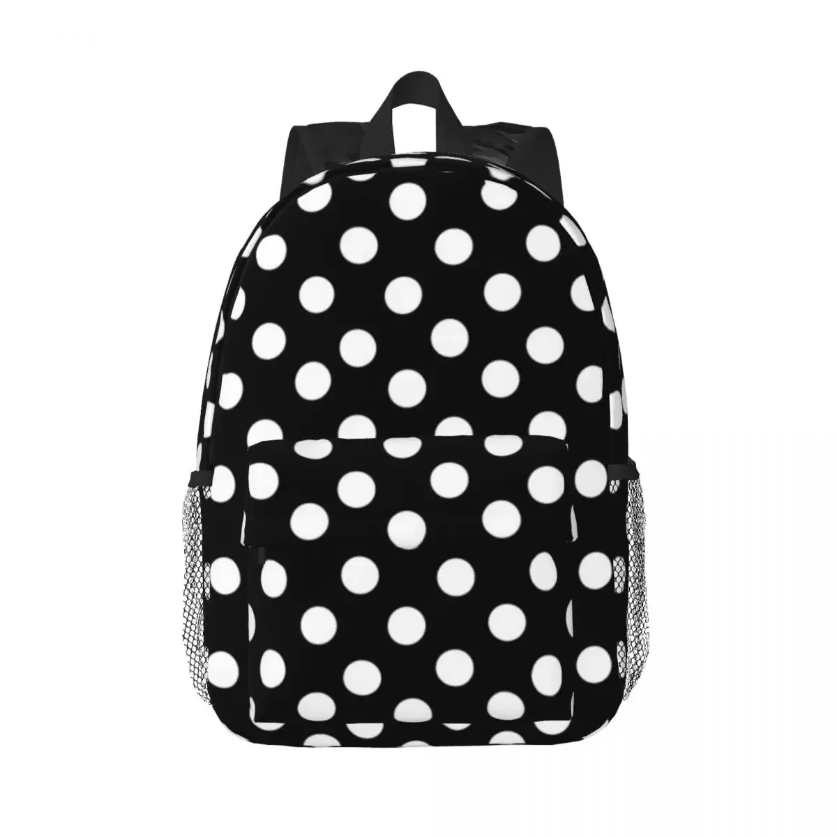 

White On Black Polka Dots Backpacks Boys Girls Bookbag Casual Students School Bags Laptop Rucksack Shoulder Bag Large Capacity