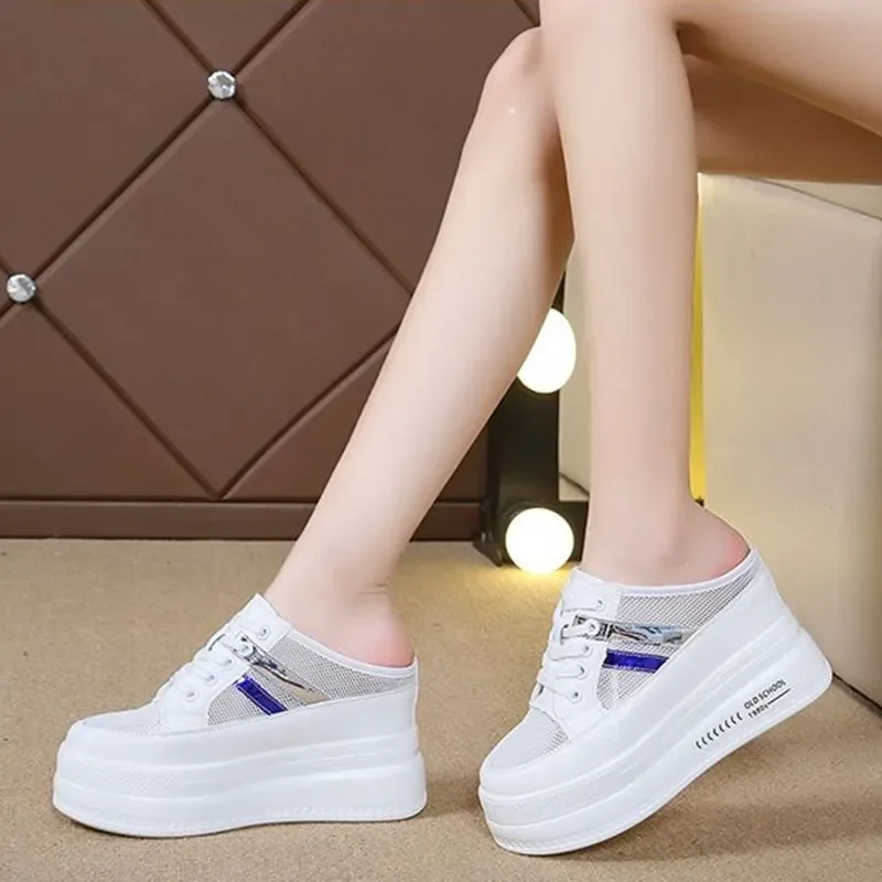 

2024 Summer Designers Women High Platform Slippers Woman 9cm Wedges Shoes Ladies Outside Leather Casual White Chunky Sneakers