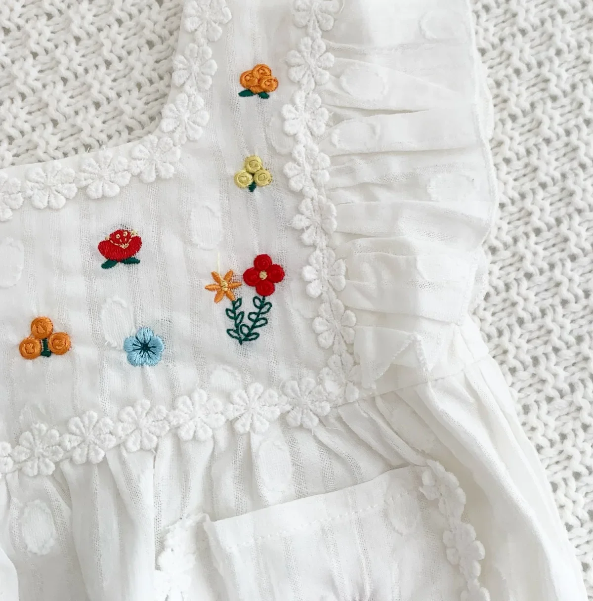 Korean Style Baby Girl Summer Outfit Embroidered Romper One Year Old Birthday Clothes Cotton Crawling Suit Newborn Hundred Days