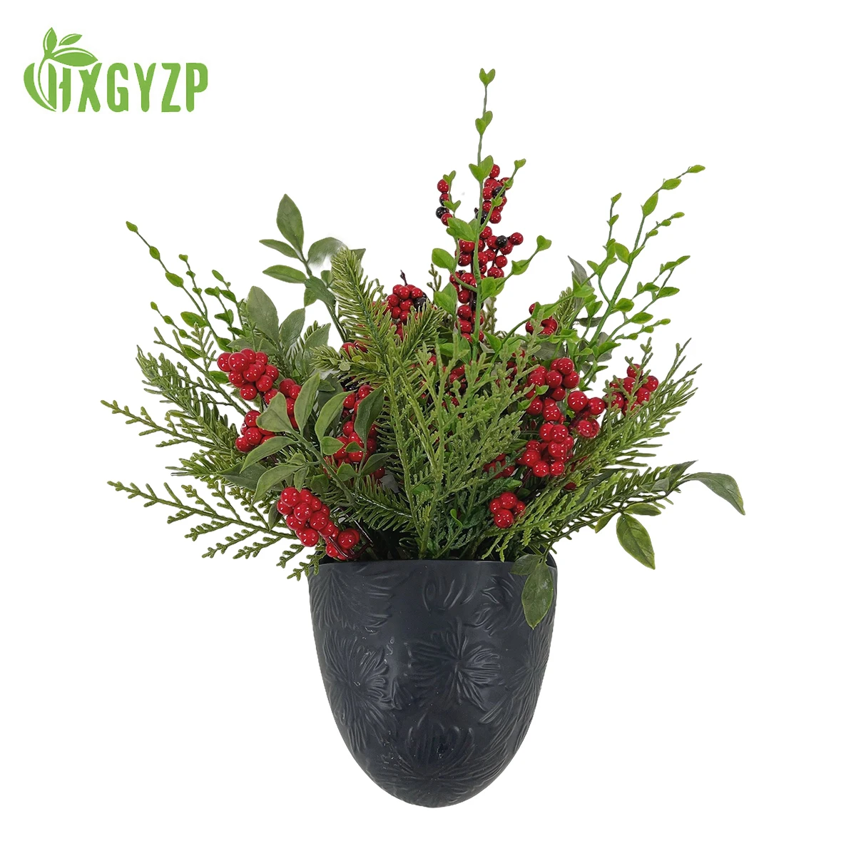 

Рождественское украшение, искусственные Подвесные Растения в горшке, листья красной ягоды, искусственная фотография для настенной двери, новогодвечерние 2023