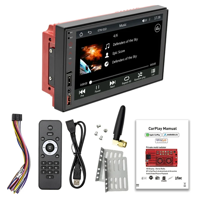 안드로이드 자동차 멀티미디어 플레이어, 핸즈프리 USB 오디오 시스템 헤드유닛, 2 딘 카플레이, 블루투스 스테레오, 자동차 라디오, MP5 