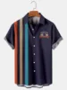 Hawaiian Men's Short Sleeved Shirt, Casual Stripe Printed National Style, Retro, Lapel, Open Button, Beach Top 1