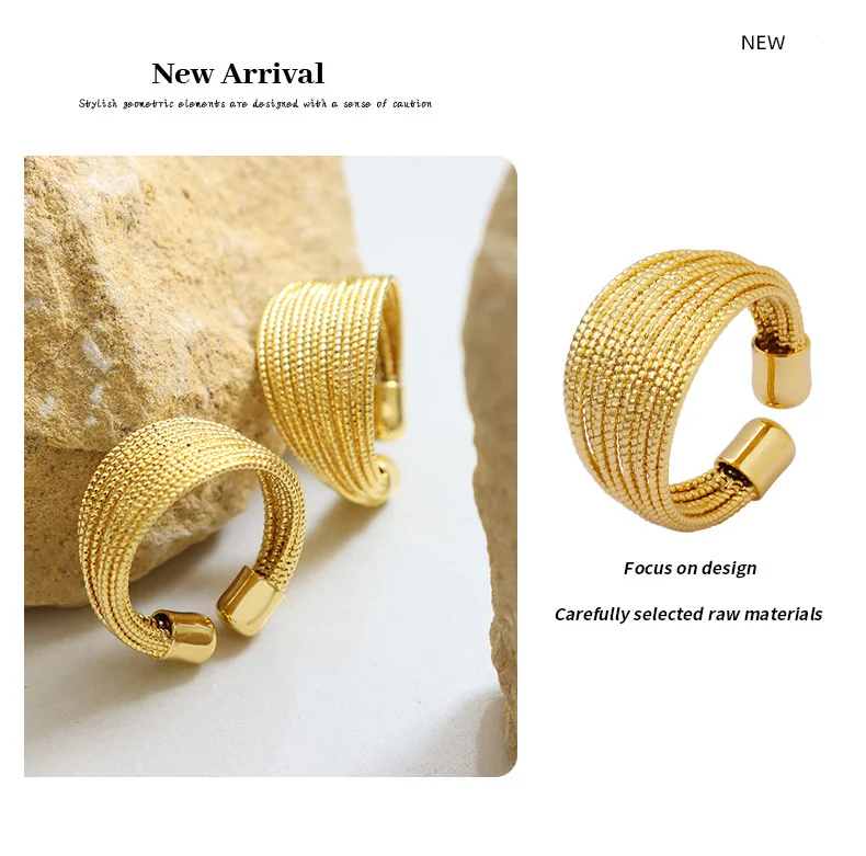 Stile geometrico con bocca aperta, alla moda e resistente ai colori, anello a semicerchio con linee multistrato, gioielli da donna europei e americani Ins_voghion.com