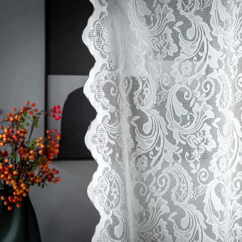 Fanhua Nail Bead Yarn High Weight French Lace Jacquard Yarn Warp Knitted Curtains for Living Dining Room Bedroom 2