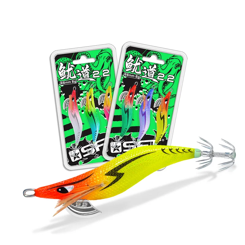 New SFT 3PCS 6g 66mm Keimura UV Wood Shrimp Glow Squid Jigs