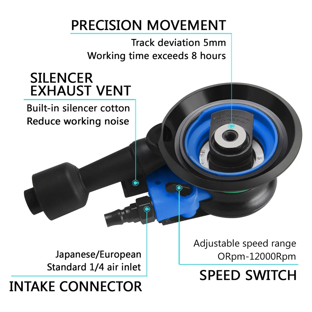 VALIANTOIN Pneumatic Sanding Machine 125MM/150MM Eccentric 5MM Vacuum Grinder Orbital Sander Palm Pneumatic Polisher