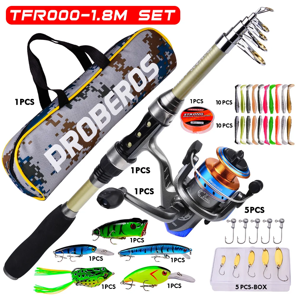 ReaS1&Beloader proセット PROBEROS 1.8m-3.6m Telescopic Fishing Rod +Spinning Reel Combos