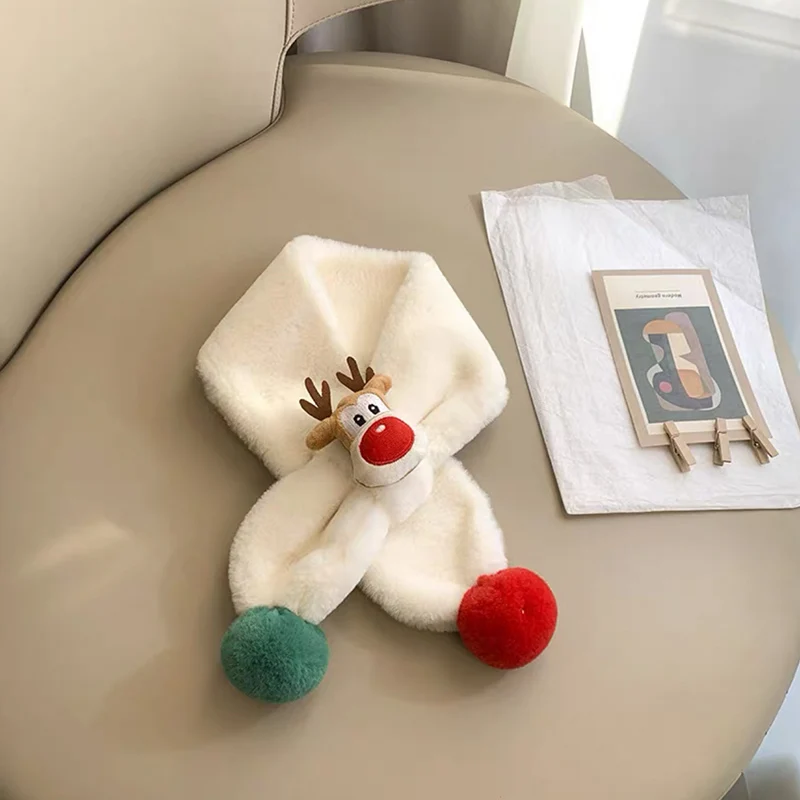 Children's bib autumn winter warm cute Christmas deer scarf boys and girls windproof bib baby plus velvet scarf winter