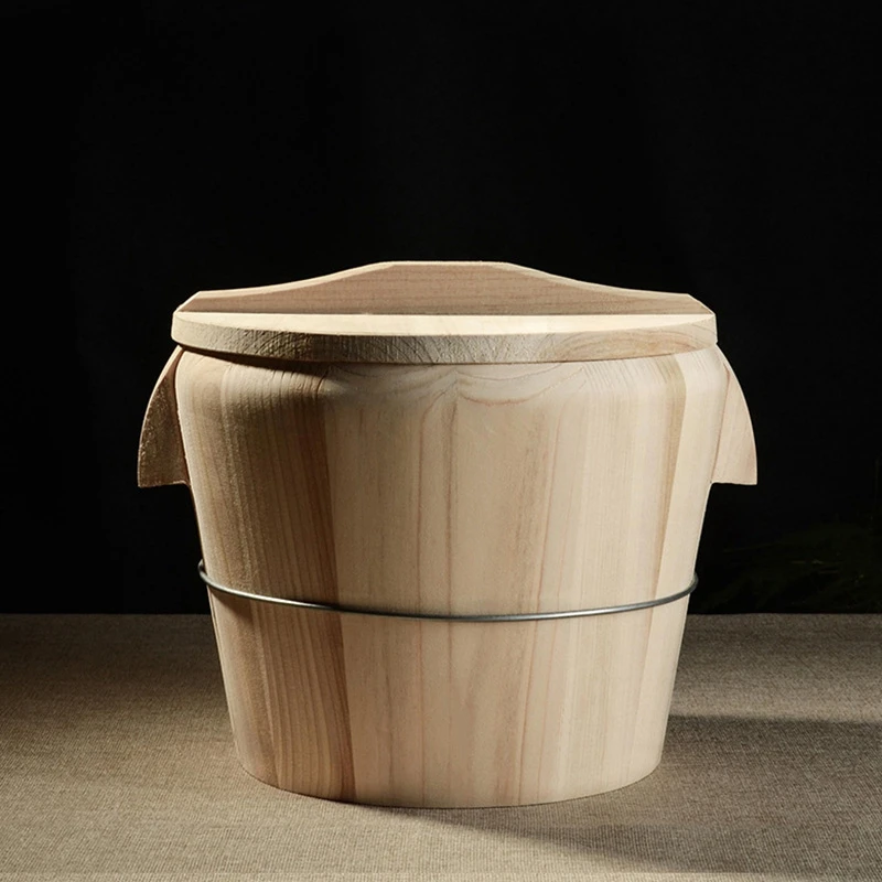 Kitchen Tool Portable Natural Wooden Steaming Rice Bucket With Lid Steamed Rice Barrel Canteen Restaurant Steamer