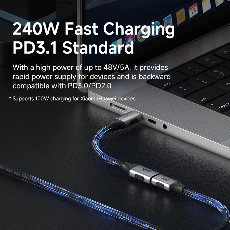하기비스 USB C 연장 케이블 USB 타입 C 남성-여성 연장 코드 20Gbps 240W 고속 충전 아이폰 17 16 15 픽셀 아이패드용