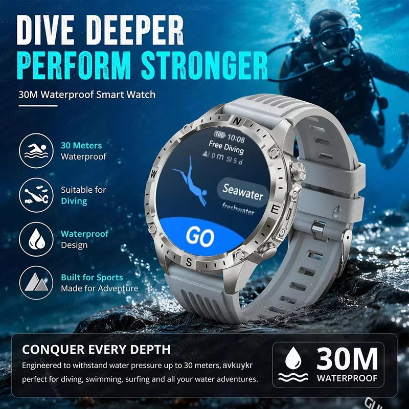 2026 Outdoor New GPS Offline Map T-Rex 3 Military Grade Smart Watch Men 3ATM Waterproof LED Flashlight HD Call 100+Sports Watch 4