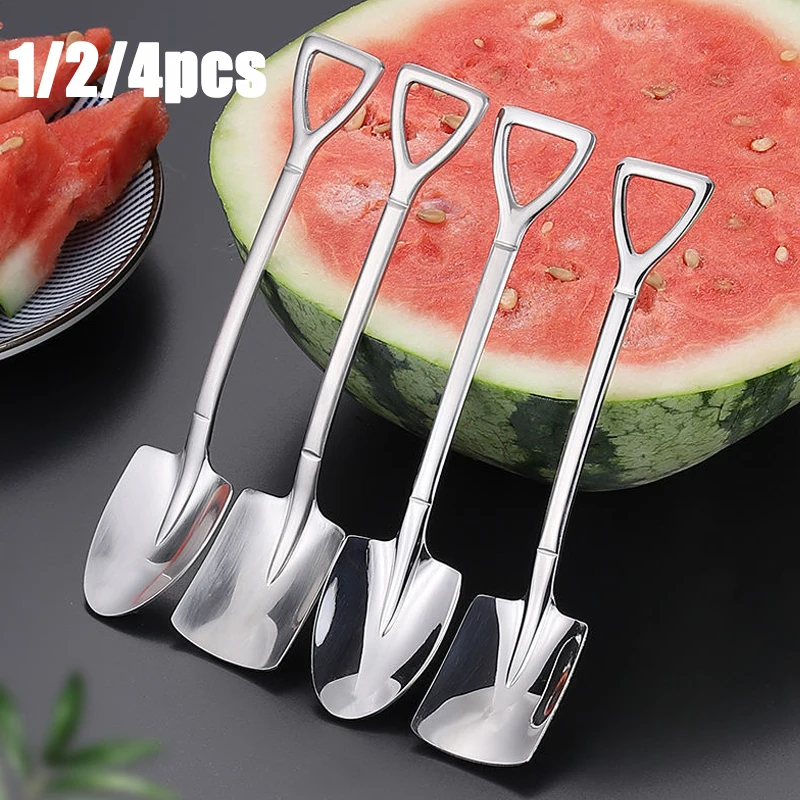Shovel Spoons Stainless Steel TeaSpoons Creative Coffee Spoon for Ice cream Dessert Scoop Tableware Cutlery set 1/2/4pcs