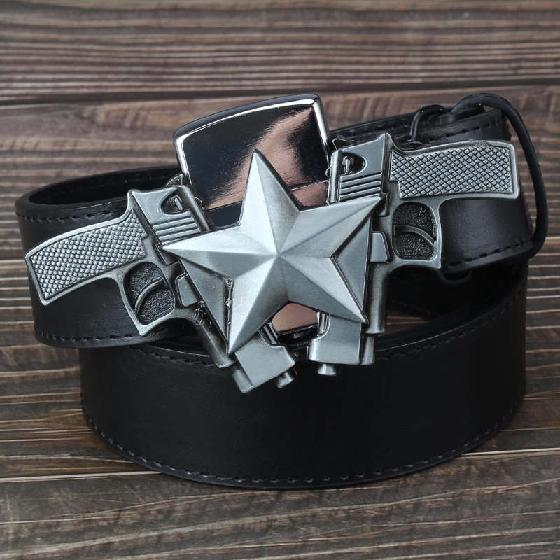 

New Creative Personality Belt Lighter Metal Double Gun Shape Kerosene Lighter Belt Buckle Western Cowboy Cool Gift