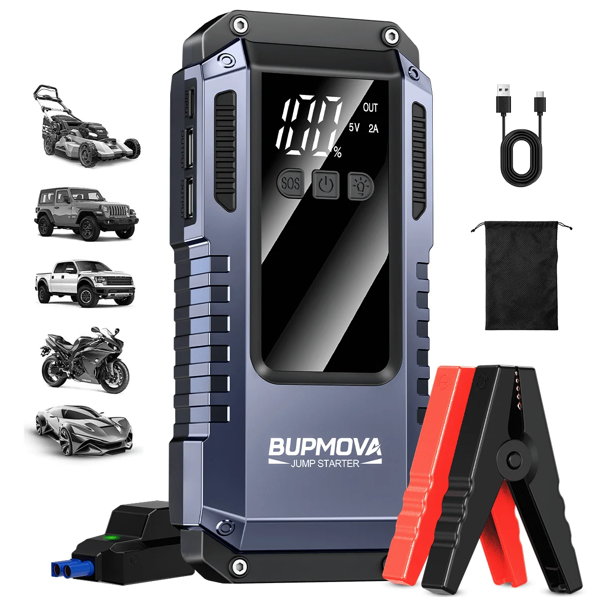 Démarreur de voiture portable 3000A, alimentation portable 12V, démarreur de batterie de voiture, démarreur de batterie de voiture portable, équipé de câbles de démarrage intelligents, avec éclairage LED et fonctions de protection de sécurité 1