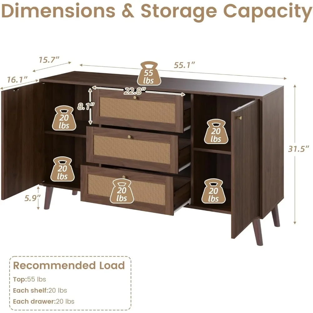 55" Rattan Sideboard Cabinet 6