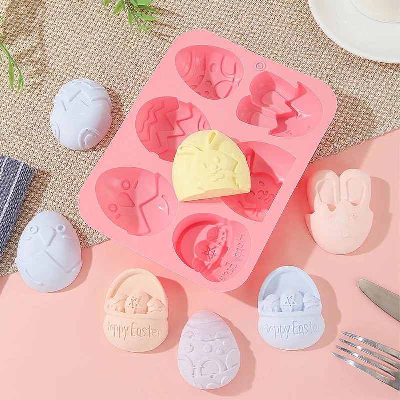 부활절 토끼 실리콘 몰드, 3D 계란 초콜릿 몰드, 젤리 푸딩, 귀여운 토끼 모양, 부활절 파티 케이크 장식 도구, 2024 신제품