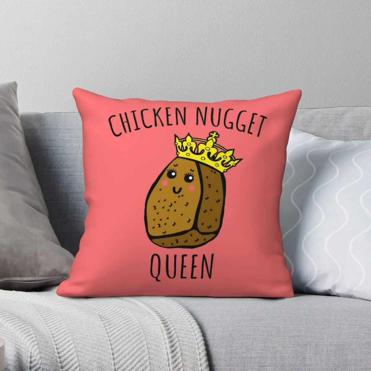 

Розовая квадратная наволочка с курицей Nugget Queen, Полиэстеровая льняная бархатная наволочка с узором на молнии, декоративная подушка, чехол для подушки, 18 дюймов