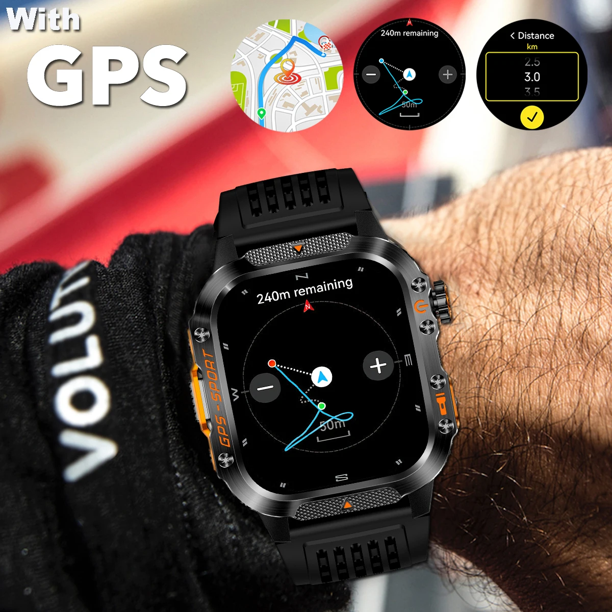 COANR 새로운 군용 야외 스포츠 GPS 스마트 시계 내장 GPS 나침반 압력 LED 손전등 무선 통화 스마트워치 남성용