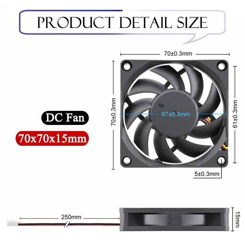 Gdstime-ventilador para Laptop Peças 7cm 70 mm 7015 mm dc 5v 12v 24v 2pin Fio 70x70x15 mm Peça de Resfriamento Industrial - Imagem 6
