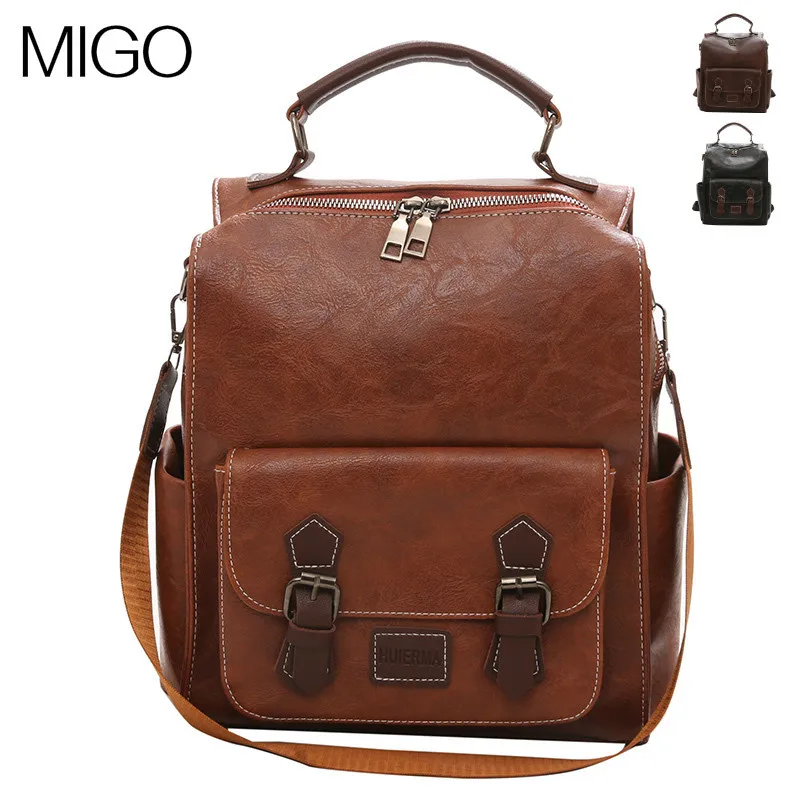 

Fashion soft leather backpack retro clamshell backpack large capacity single-shoulder backpack three-purpose handbag