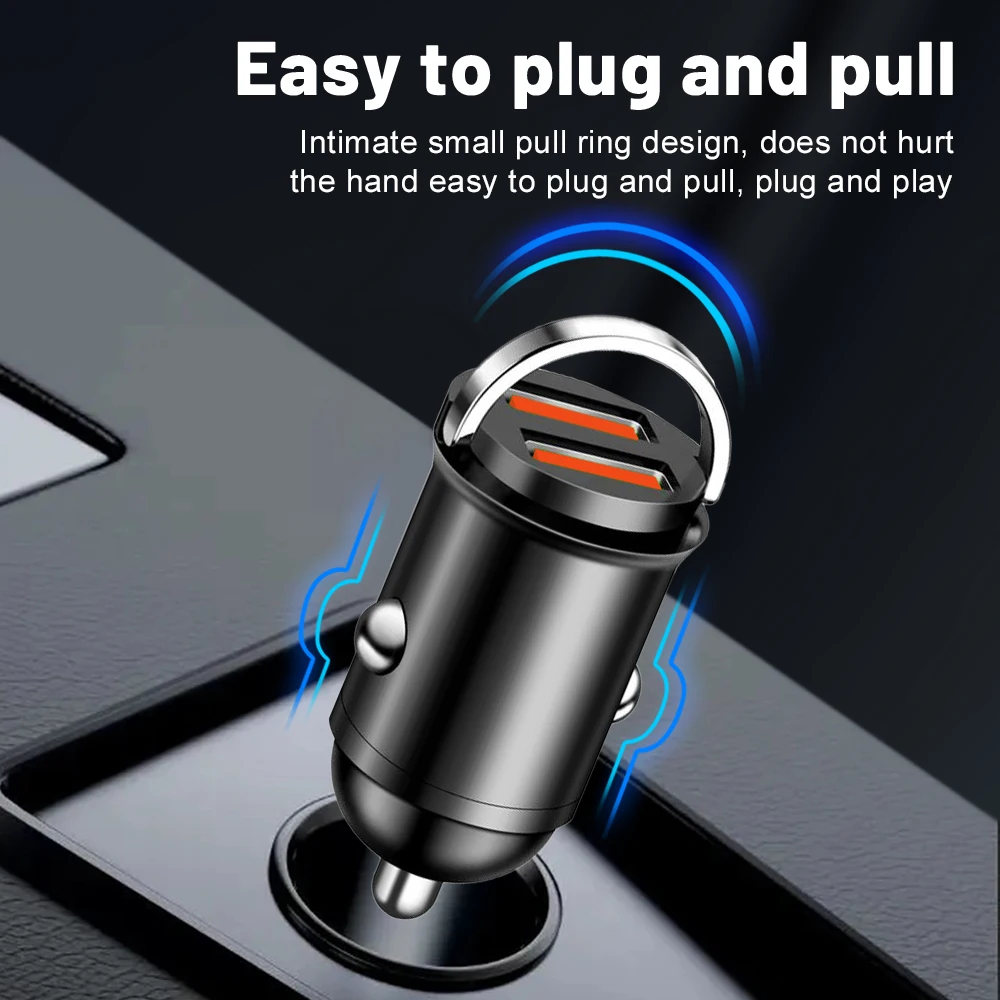 Mini PD QC Pull Ring Fast Charging Car Charger USB C Car Phone Charger Adapter For iPhone 13 12 Xiaomi Samsung Huawei