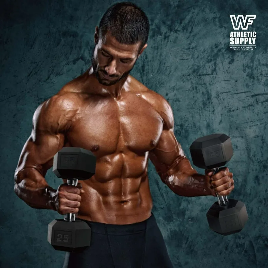 Rubber Encased Hex Dumbbells with Rubber Grip Contoured Handle for Muscle Toning, Strength Building & Full Body Workout