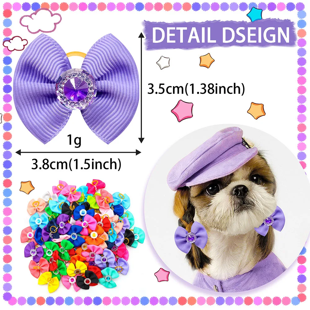 Title 2, 20pcs Summer Dog Hair Bows Dog Bows with Diamon...
