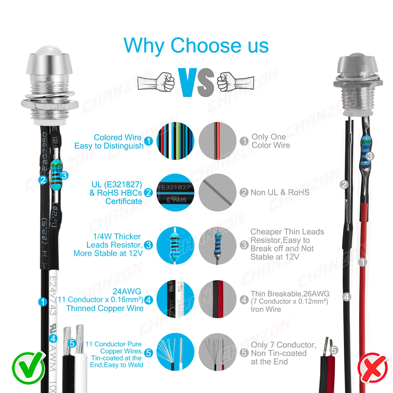 12V LED 8mm 표시기 흰색 빨간색 녹색 파란색 노란색 주황색 5mm 8mm 홀더로 미리 배선됨 파일럿 발광 다이오드 키트