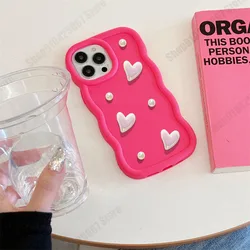 3D Pearl Love Heart Wavy Silicone Phone Case for Honor X7B (Rose Red)