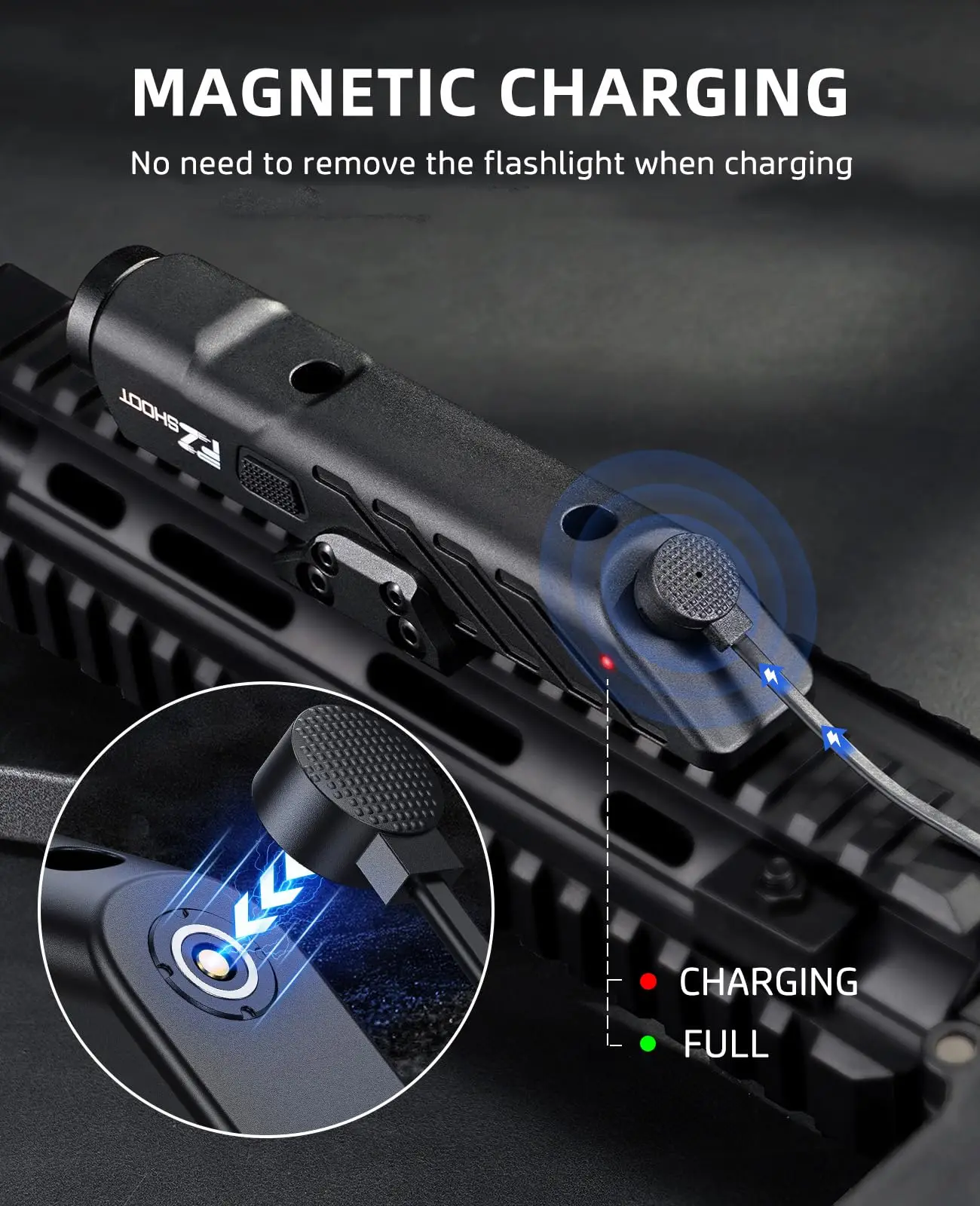 Flashlight 1700 Lumens Tactical Rifle with Magnetic Rechargeable Picatinny M-Rail Strobe Mode